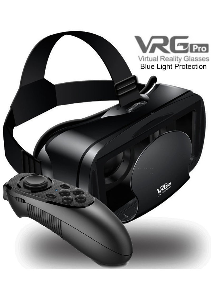 VRG VR Goggles VRG Pro 3D Virtual Reality VR Glasses, Blue Light Protection + Controller for TV, Movies & Video Games Compatible with iOS & Android Smartphone Within 5-7inch Screen Phone Eye Protected Soft & Comfortable Adjustable Distance Big Screen/ 3D Effect + Immersion /Full-Screen Vision, Full Screen, No Borders/ Immersive Games - Image 1